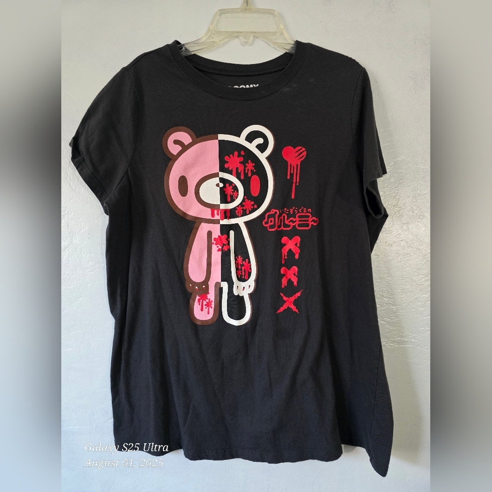 Torrid Black Tee with Pink and Red Bear Design